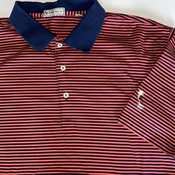 Peter Millar, men’s short sleeve shirt, size large rust colored navy stripes - Picture 1 of 9